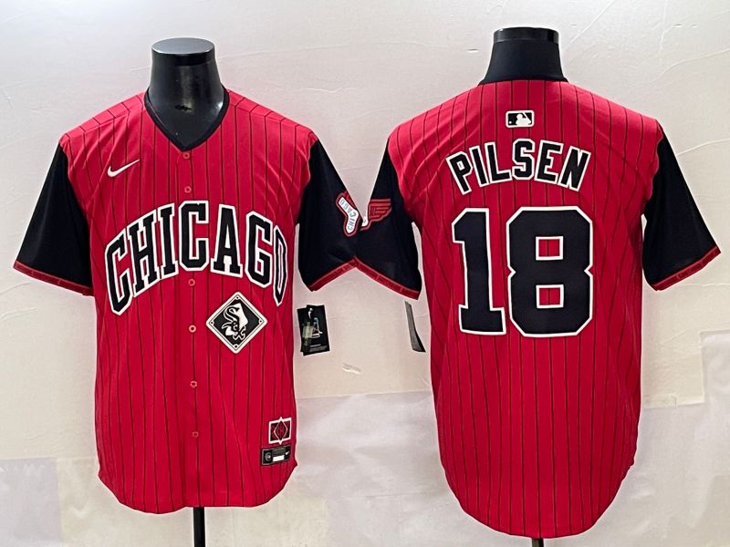 Men 2025 Chicago White Sox #18 Pilsen Red Stripe Joint Name Nike MLB Jersey style 13->chicago white sox->MLB Jersey